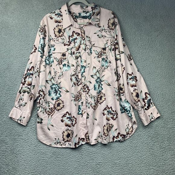 Lauren Ralph Lauren Shirt Womens 3X Pink Floral Button Front Long Sleeve Plus - Picture 1 of 15